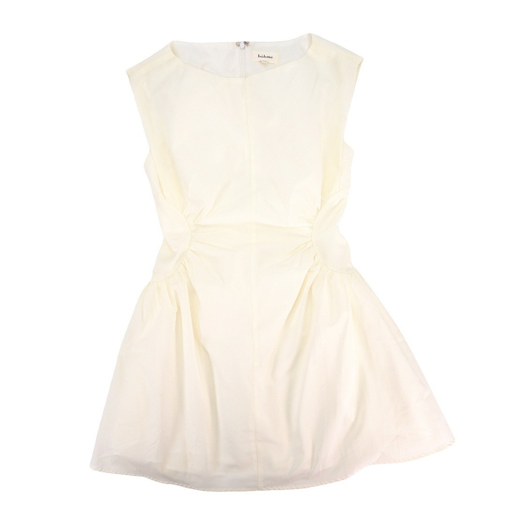 Böhme Ivory Jemma Mini Dress Gathered Waist Sleeveless Boat Neck